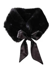 Victorian Trading Co Black Faux Fur Stole w/ Satin Ribbon 47C