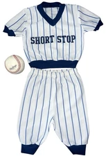 Baby Toddler Short Stop Baseball Sports 2 Piece Costume  Navy White Stripes 18M