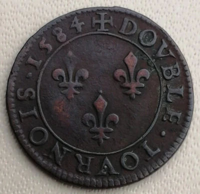 Double Tournois Henri III Cuivre 1584 Paris A - Photo 1/2