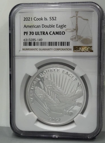 2021 .999 Fine Silver 1/2 Oz.  American Double Eagle NGC PF70 $2 Graded