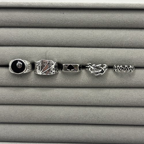 Y2K Vintage Silver Rings 8 Ball Cards 5pcs Stainless Steel Brand New