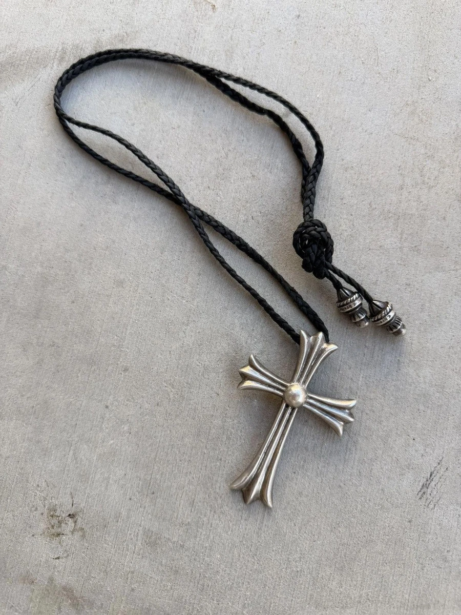 Chrome Hearts Large Cross Pendant w/ Braided Leather Chain | eBay