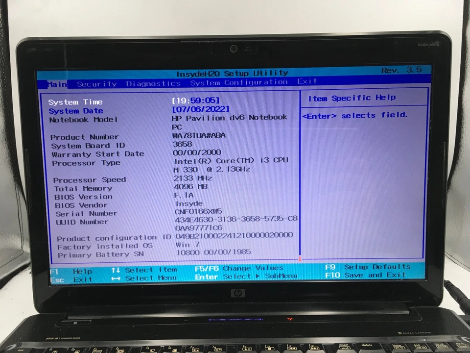 HP PAVILION DV6 - INTEL I3 M330 - NO RAM - BOOTS TO BIOS - READ DESCRIPTION -BB - Image 2 of 4