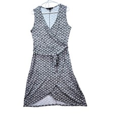 41 Hawthorn Faux Wrap Dress Womens M Grey Geometric Sleeveless Tie Waist Casual