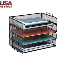 Stackable Paper Tray Desktop Organizer Metal Mesh File Storage Office Compact