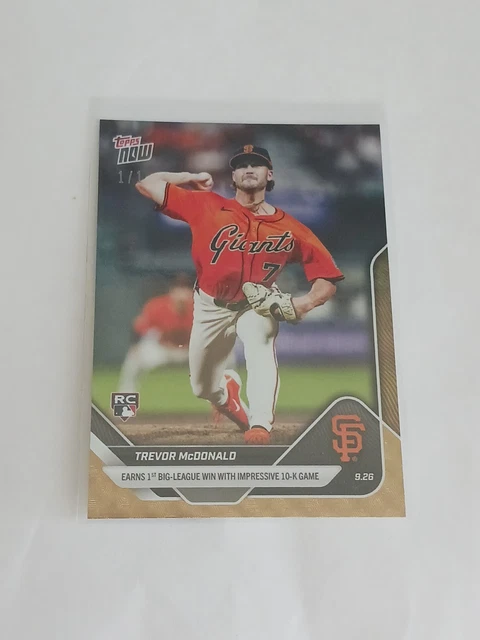 1/1 2025 Topps Now Card 781 Trevor McDonald 1st MLB Win 1/1 Gold Foil RC