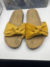 Jacobies Women's Slip-On Slide Sandals, Mustard Yellow, Leather, Size 8.5