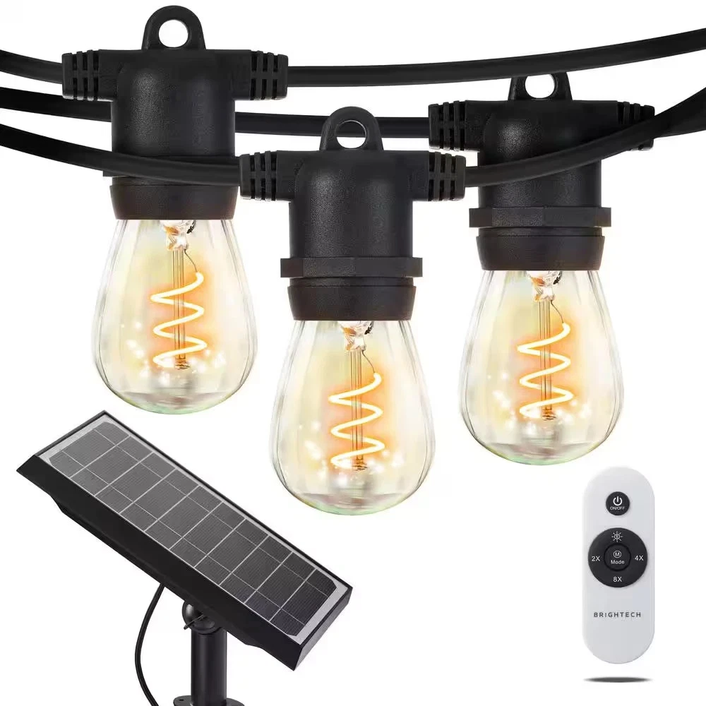 Brightech Ambience Pro 15-Light 48 Ft. Outdoor Solar 4W 3000k LED S14 Remote Con