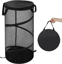 Large Collapsible Laundry Basket with Lid Foldable Mesh Pop Up Hamper with Handl