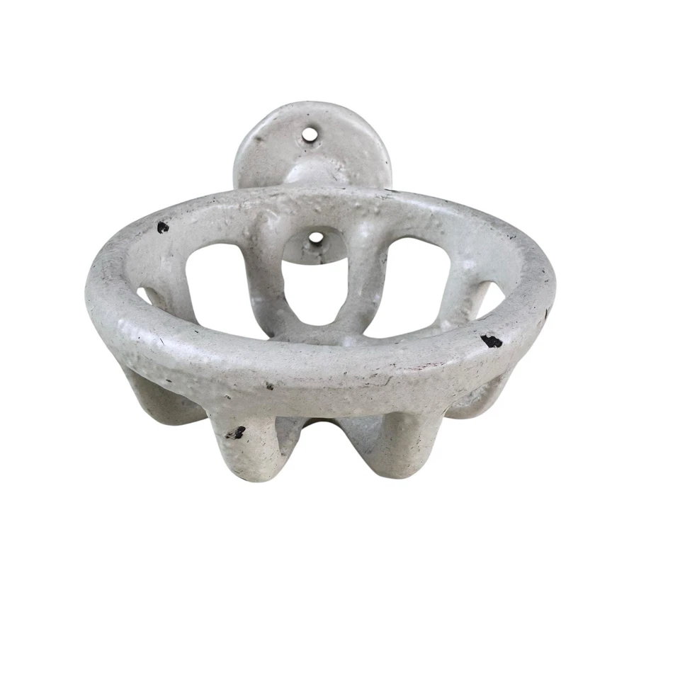 Soporte para vaso de baño esmaltado blanco de hierro fundido vintage montaje en pared Foto 3 de 4