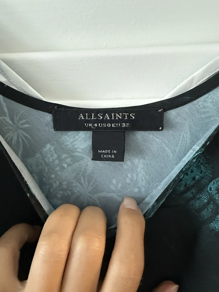 AllSaints Alexia Titania Sleeveless Ruched Asymmetric Midi Dress in Black sz 8 - Image 3 of 4