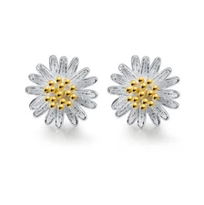 Fashion Women Solid 925 Sterling Silver Daisy Shape Ear Stud Earrings Jewelry