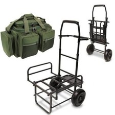 NEW Fishing Dynamic Fold Flat Large Base Coarse Trolley + Green XPR Carryall Bag