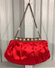 Borsa da sera donna rossa made in India in raso tracolla catena 8"