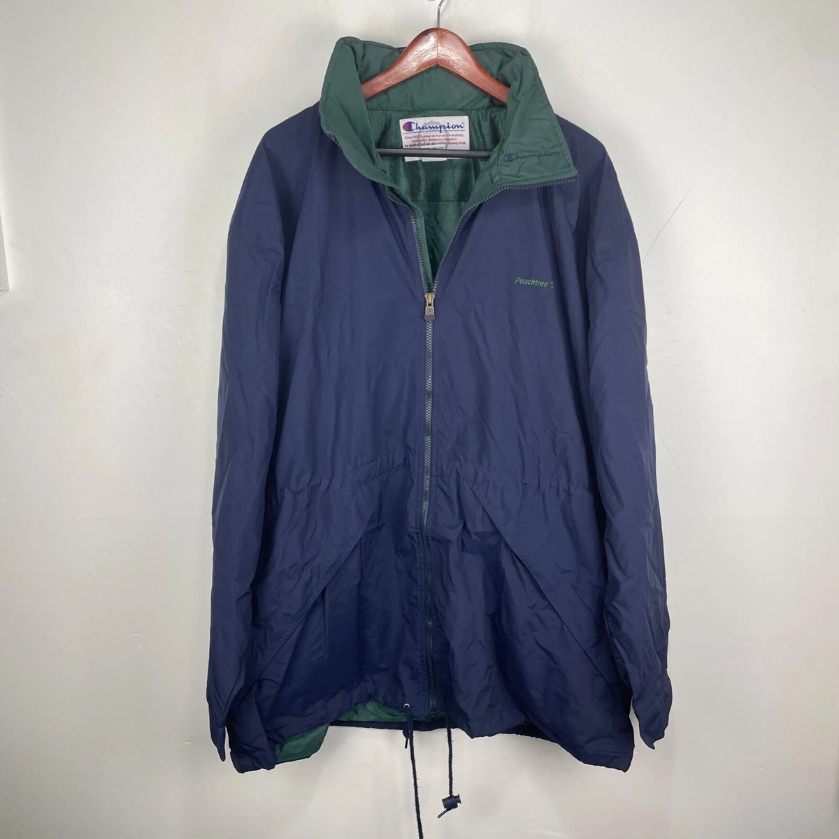 Vintage Champion Rain Jacket Men XL Blue Green Cinch Waist