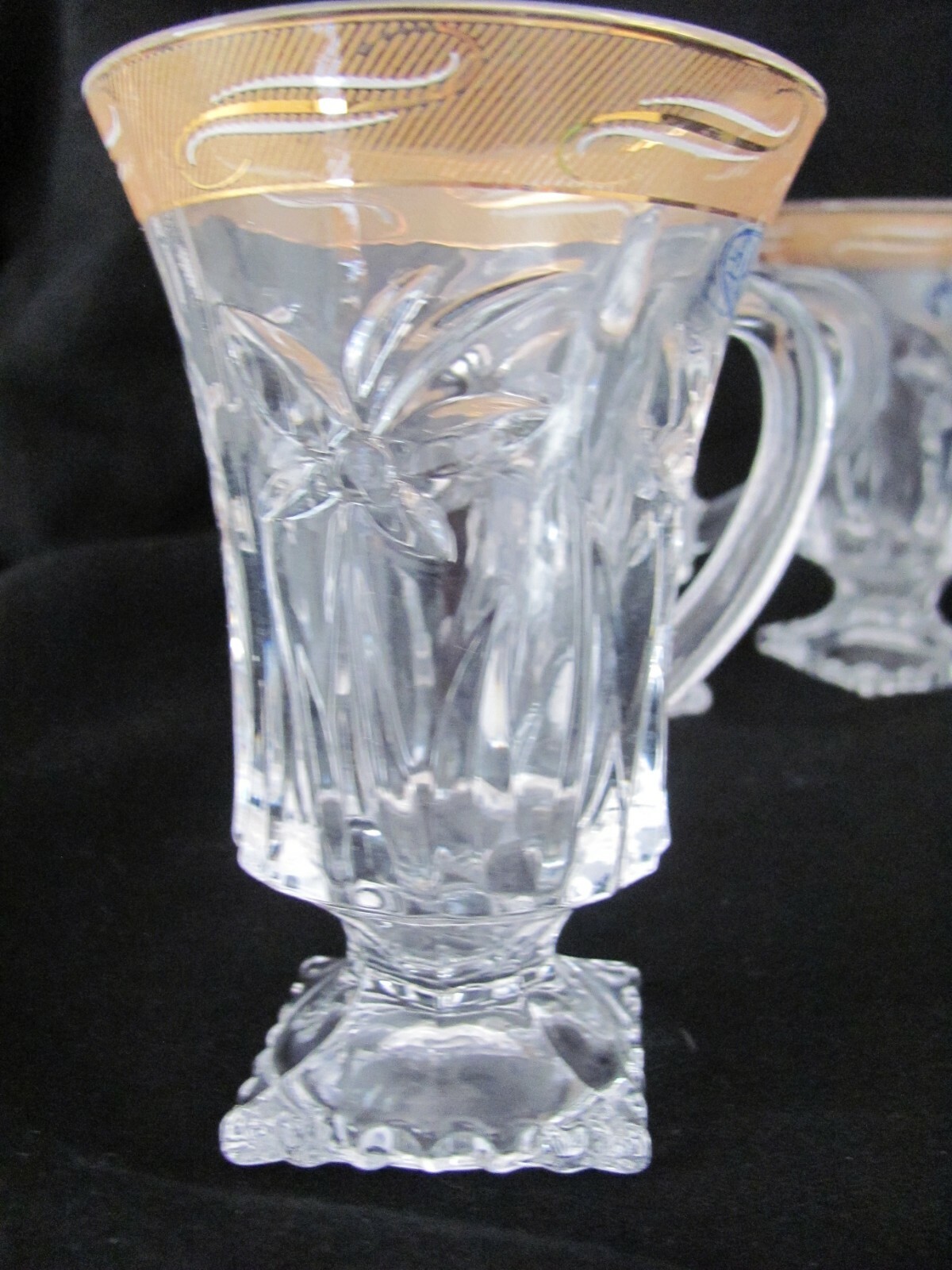 Alpine Cuisine Tea Mug Set with Gold Filigree and Cut Floral Design