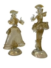 Coppia Goldoniana Figure Dama Cavaliere Sculture in vetro di Murano fatto a mano