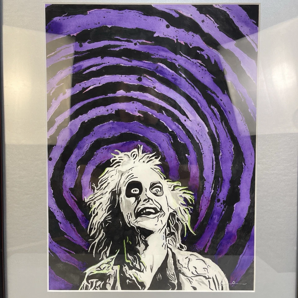 Pintura Beetlejuice ORIGINAL acuarela enmarcada profesionalmente Foto 3 de 4