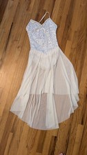 BALERA Ballet dance dress white silver sequin cross-strap back hi lo hem knit S