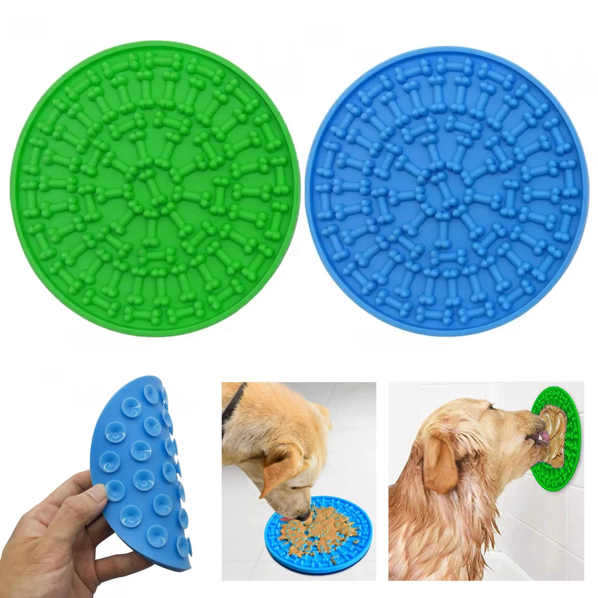 2 Silicone Slow Feeder Dog Bowl Snuffle Mat Cat Licking Puzzle Toy Feeder Game, Green