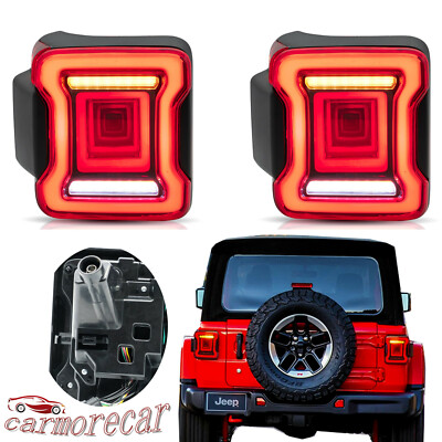 Pair Full LED Tail Lights Rear Lamps For Jeep Wrangler JK JL TL 2018-UP Red Lens