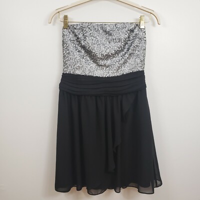 Express Womens Semi Formal Dress Silver Sequin Strapless Top Chiffon Bottom  Sz.8 | eBay