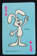 1981 General Mills Cereal Card Game Crazy Eights Rabbit 1 Diamonds