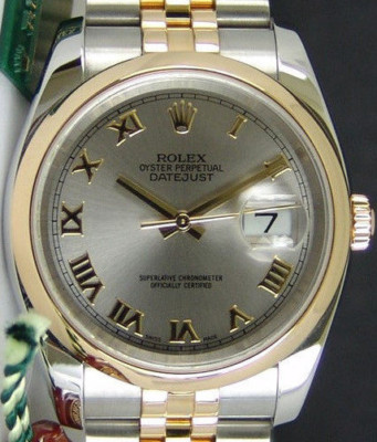 ROLEX - 18kt Gold & SS 36mm Mens DateJust Rhodium Silver Roman 116203 SANT BLANC