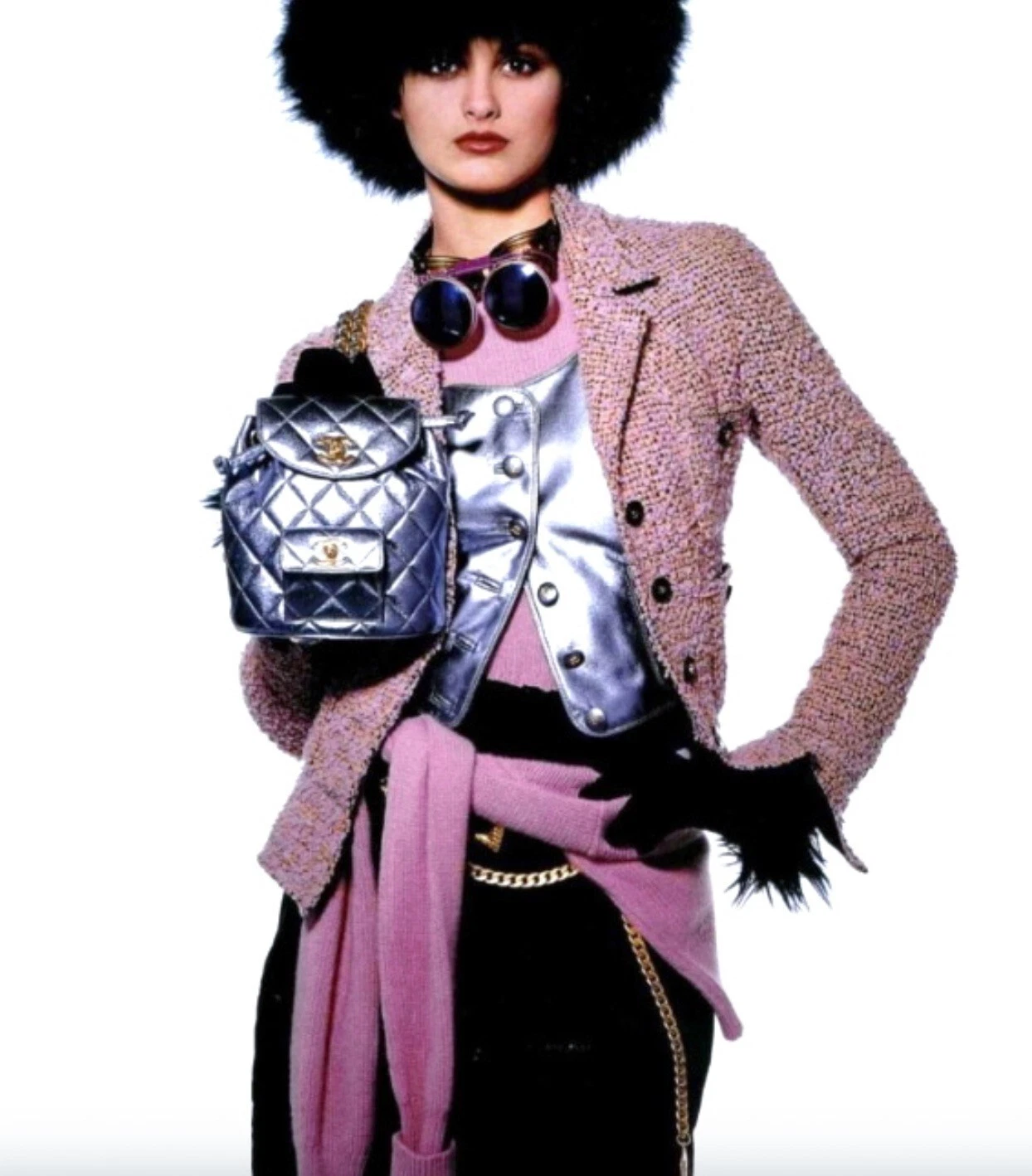 Giacca iconica Chanel vintage A I 1994 lilla viola nero fantasia tweed 94A