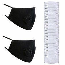 2PCS Reusable Washable Cloth Face Mask w/ Air Port 20pcs PM2.5 Carbon Filters
