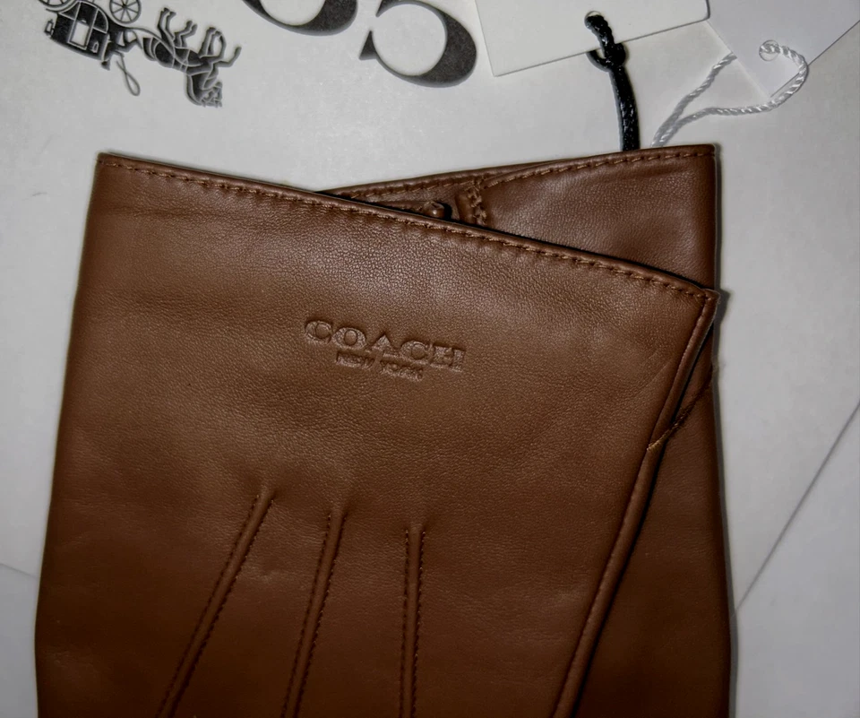 NUEVO COACH Talla M Guantes Para Hombre Sillín Marrón Oveja Cuero Lana Forrado TECH $148 Foto 2 de 4