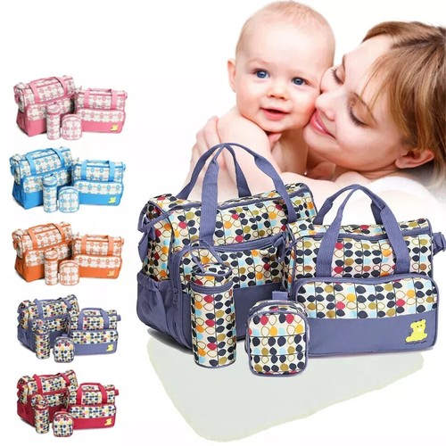 5Pcs Maternity Mummy Bag Polka Dots Baby Changing Bag Diaper Nappy UK