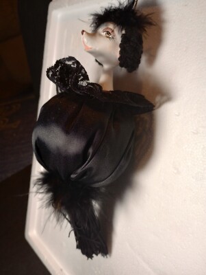 Gothic Portia-Style Poodle Ornament w/ Tassle, Feather Satin, Lace Tree Gift