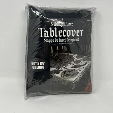 Midnight Lace  Spider Web Halloween Party Oblong 60x84" Fabric Tablecover Black