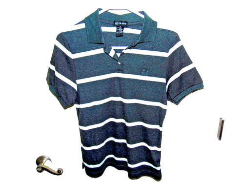 Boy's Youth Size Small (8) Grey and White Stripe Knit Polo NWT