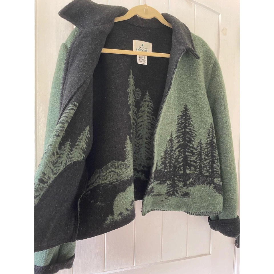 Винтажная женская куртка Johnny Morris на открытом воздухе зеленая размер XL одеяло из шерстяной смеси - Изображение 4 из 4