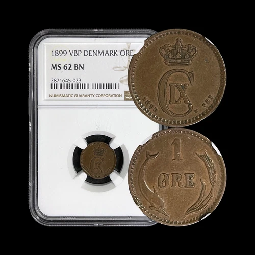DENMARK. 1899, 1 Ore - NGC MS62 - Christian IX, Porpoise 🐬 