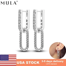 MULA U-shaped Double Ring Hoop Earrings AAA CZ For Women Jewelry 925 Silver