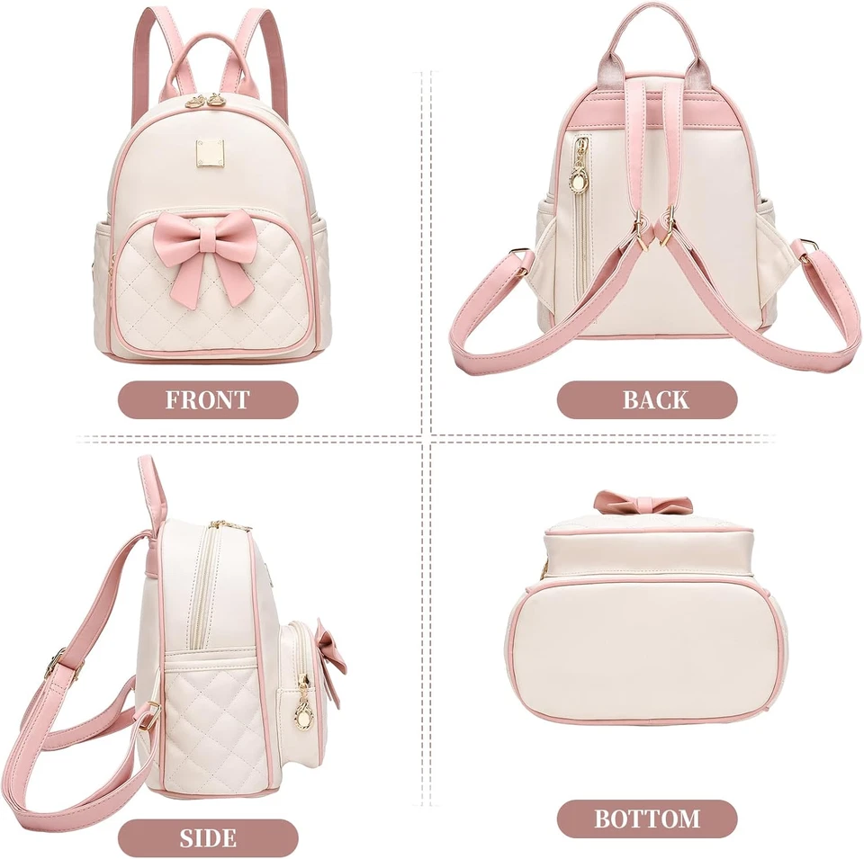 Mini Backpack for Girls Cute Bow Backpack Leather Small Backpack Purse for Women - Image 4 of 4