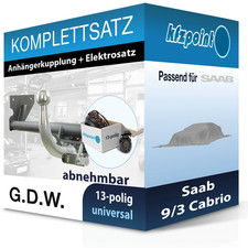 G.D.W. Anhängekupplung abnehmbar und E-Satz 13polig für Saab 9/3 Cabrio 98- neu