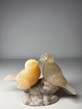 Vintage Onyx Alabaster Bird Figurine Pair Love Birds Ornament Marble Stone Decor