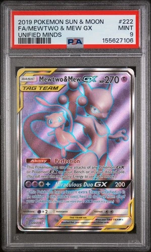 Mewtwo & Mew GX (Full Art) PSA 9 Unified Minds 222/236 Ultra Rare Pokemon Card