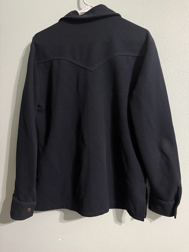 Rare Vtg Levi's Navy Western Shirt Polyester Large Black Tab Snap 60’s sta-prest - Image 3 of 4