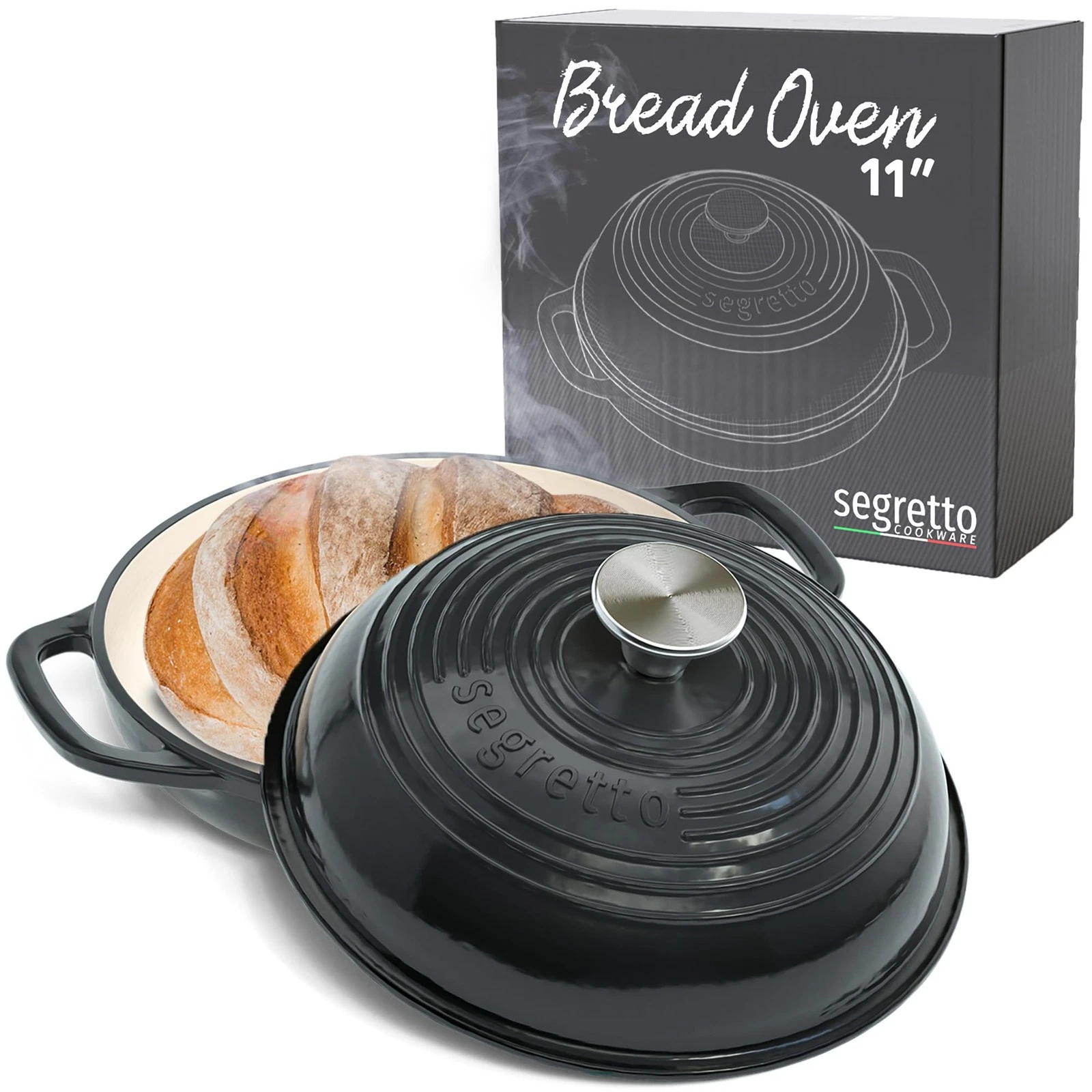 6qt Black Enameled Cast Iron Dutch Oven Bread Pan for Home Baking