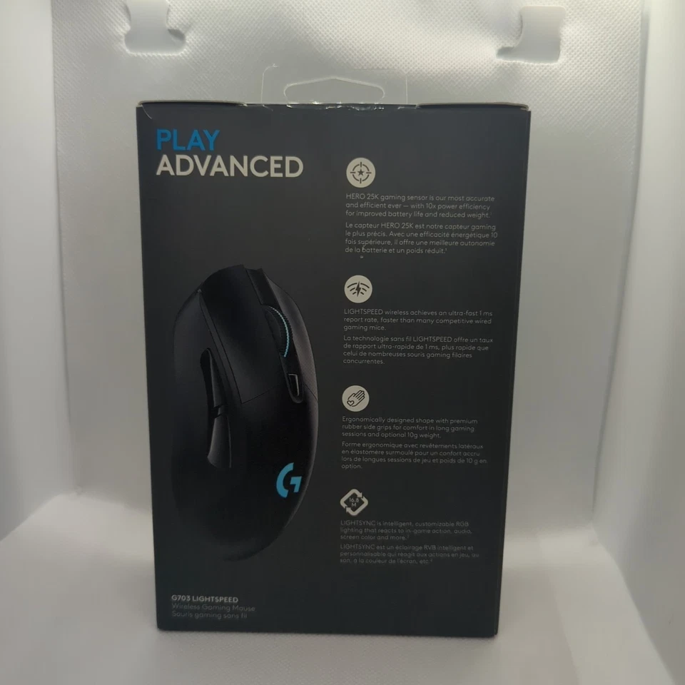 Logitech G703 LIGHTSPEED Wireless Gaming Mouse HERO 25K RGB Black NIB - Image 3 of 4
