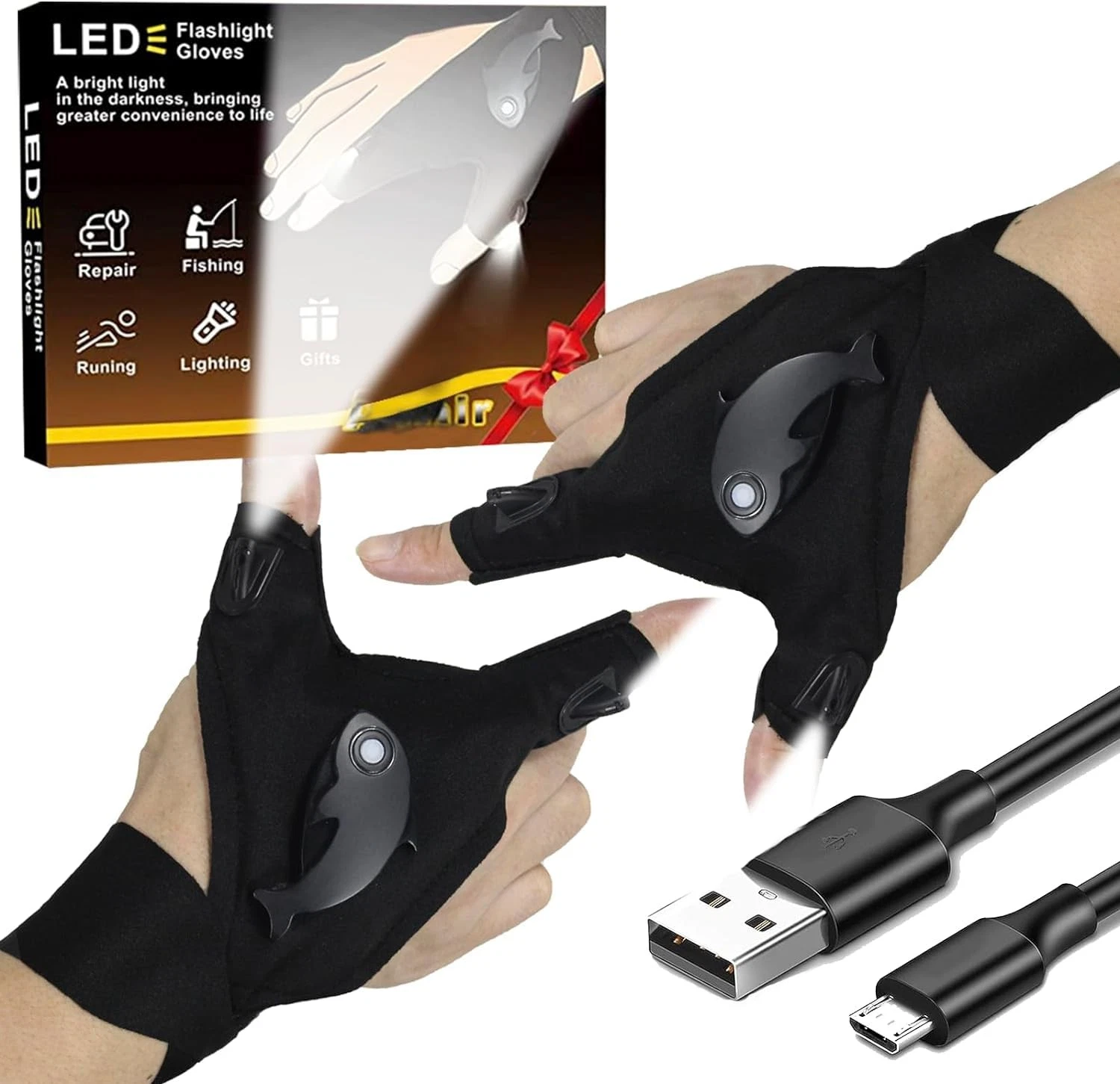 HikooLSS Waterproof Rechargeable LED Flashlight Gloves,
Opens in a new window or tab
