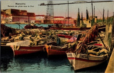 Vintage Marseille Fishing Boats in Port French Postcard A. Tardy