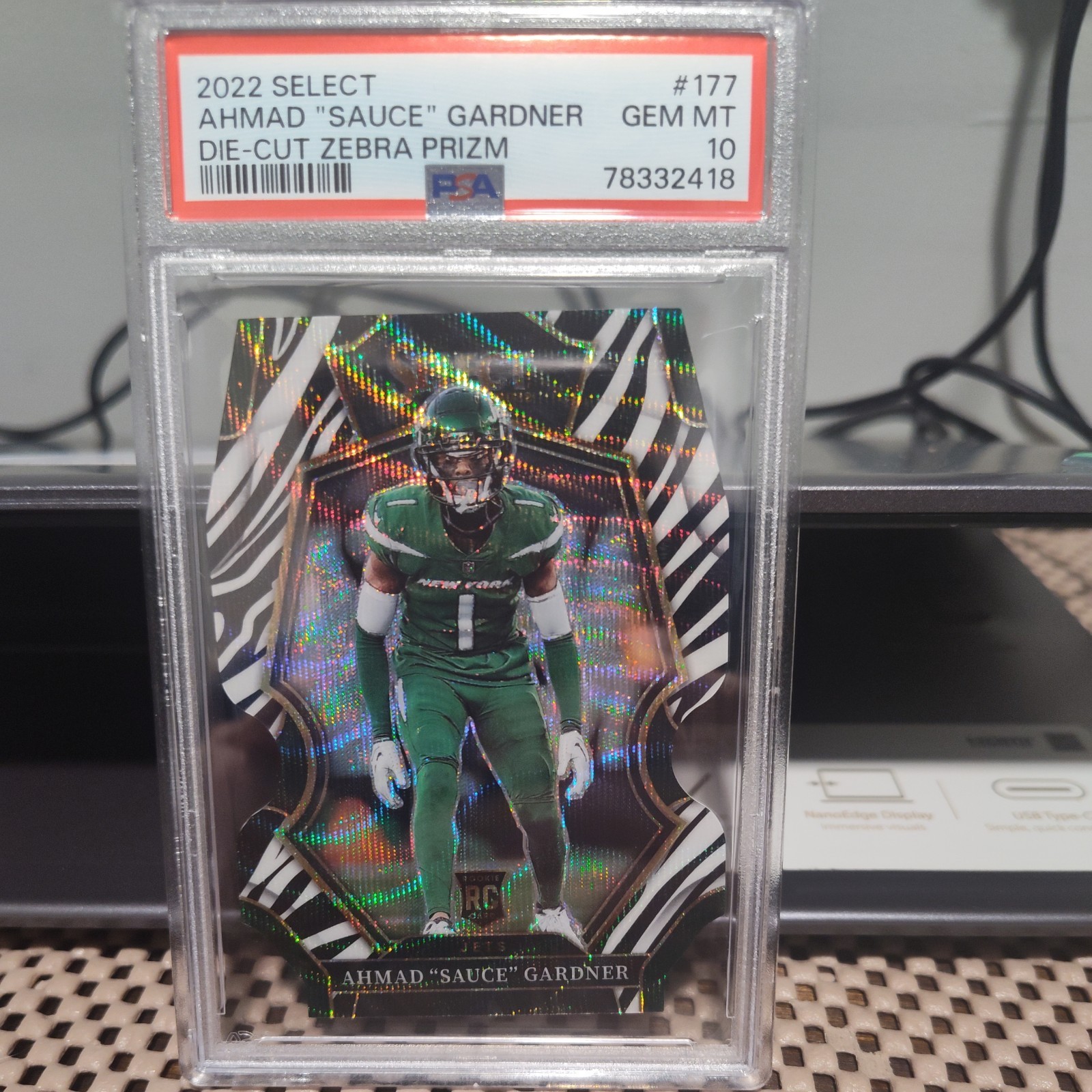 2022 Select #177 Ahmad "Sauce" Gardner Die-Cut Zebra Prizm PSA 10 Gem Mint