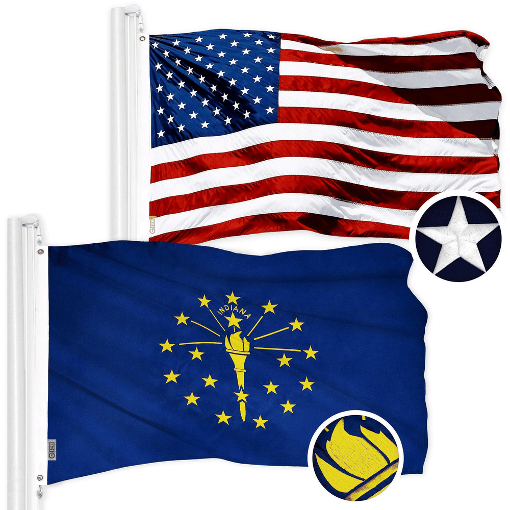 USA & Indiana State Flag Combo - 2x3 Ft Each - American & IN Flags Set
