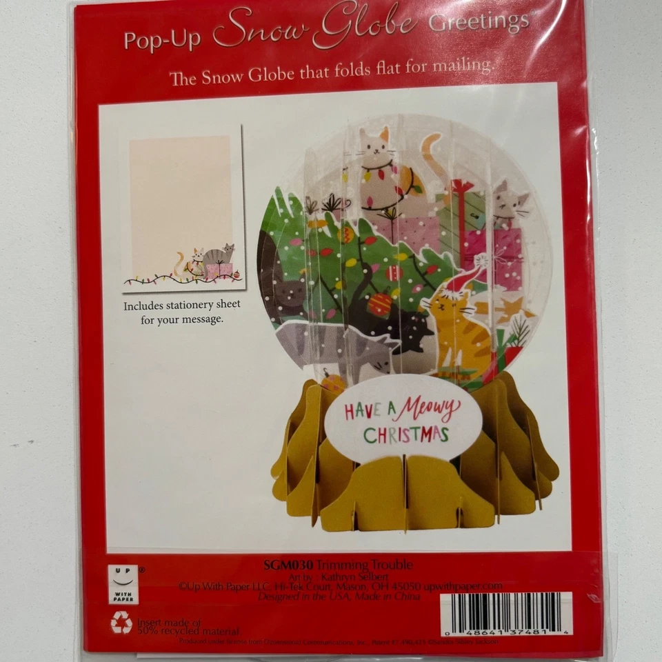 2 Pop Up Snow Globe Greetings Christmas Holiday Card Set Dog Cat NEW - Image 4 of 4